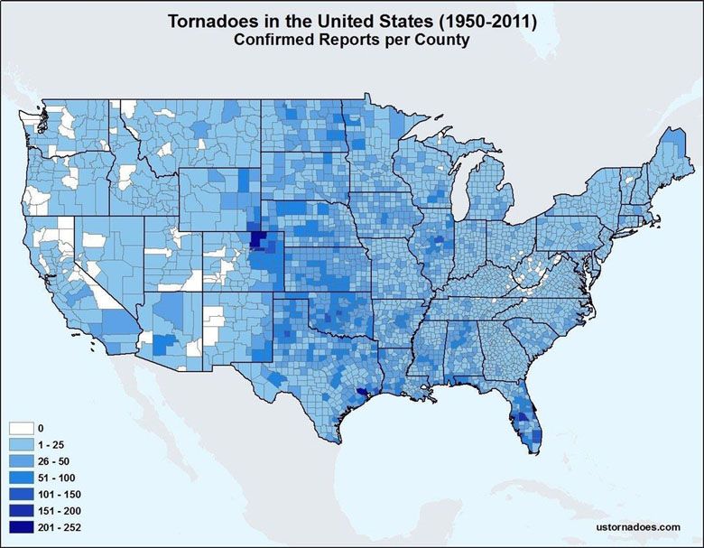 Częstotliwość tornad na terenie USA w latach 1950-2011