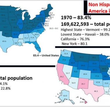 Biała ludność (nie latynoska) w USA, porównanie danych z 1970 i 2012 roku