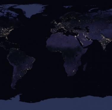 Stopień zurbanizowania Ziemi - Świat nocą, źródło NASA