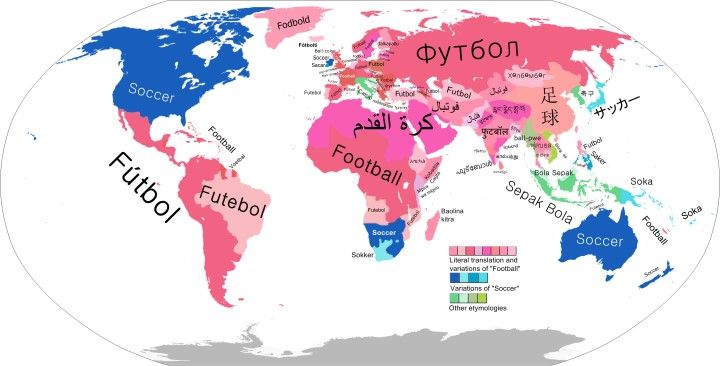 Popularność słowa football i soccer na świecie