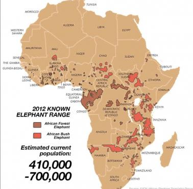 Zakres i populacja słoni afrykańskich w XIX wieku i współcześnie (animacja), 2012