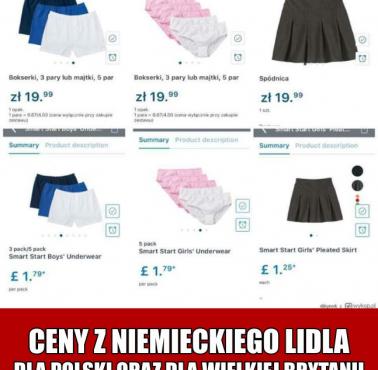 Ceny tych samych produktów niemieckiego Lidla dla polskich i angielskich klientów