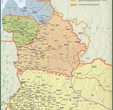 Kresy wschodnie I RP (XVI-XVII wiek), granice współczesnych państw