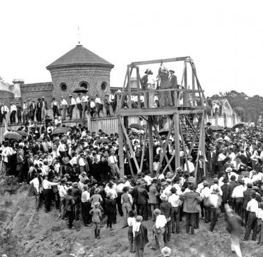 Publiczna egzekucja bandyty, Mississippi, USA, 1900