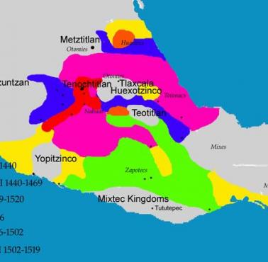 Mapa ekspansji imperium azteckiego pokazująca obszary podbite