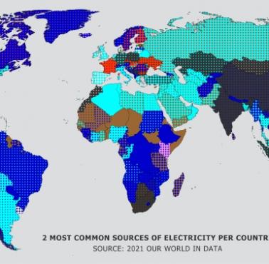 Najpopularniejsze źródła energii elektrycznej w poszczególnych krajach, 2021