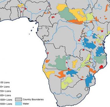 Występowanie lwów w Afryce, stan na 2012 rok