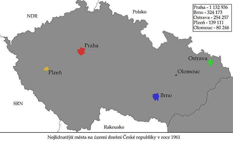 Najludniejsze miasta Republiki Czeskiej w 1961 roku