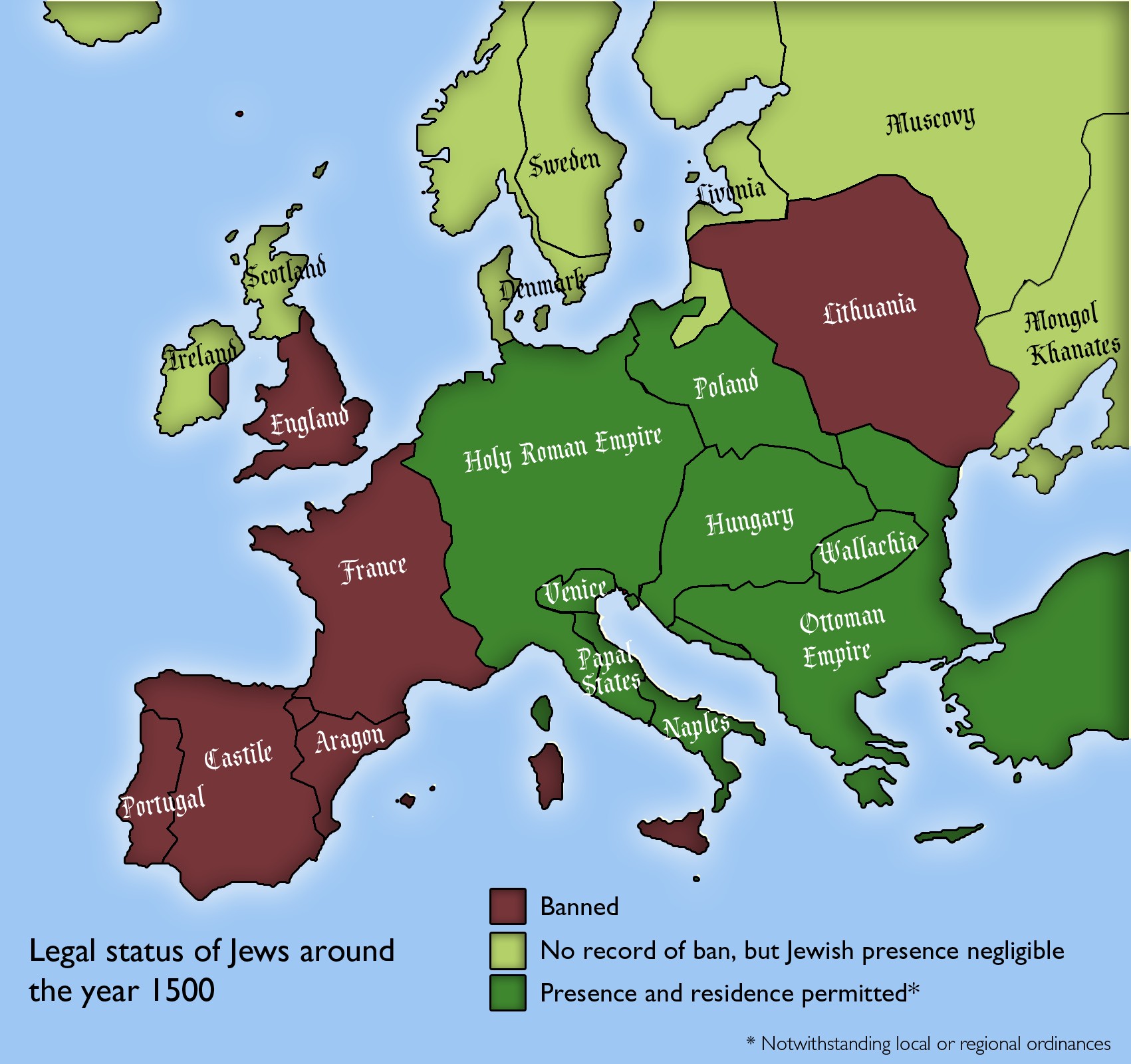 Status Żydów w 1500 roku w Europie. Legalność judaizmu