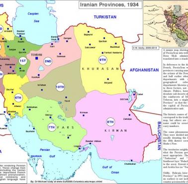 Prowincje Iranu (dawna Persja) w 1934 roku