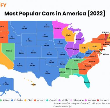 Najpopularniejsze samochody w poszczególnych amerykańskich stanach, 2022