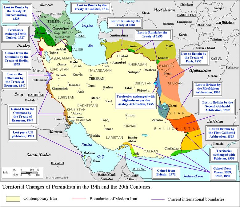 Zmiany terytorialne Persji (obecnie Iran) w XIX i XX wieku
