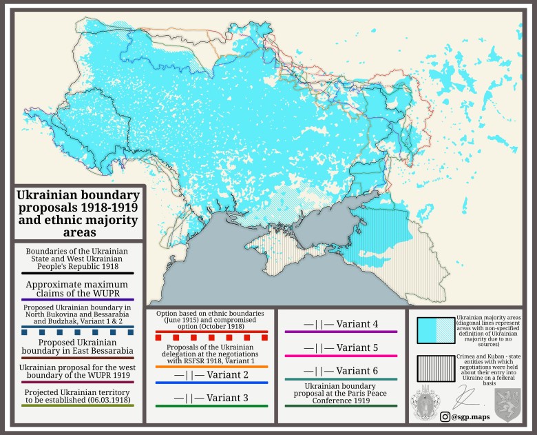 Ukraińskie propozycje granic 1918-1919 i obszary większości etnicznej