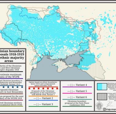 Ukraińskie propozycje granic 1918-1919 i obszary większości etnicznej