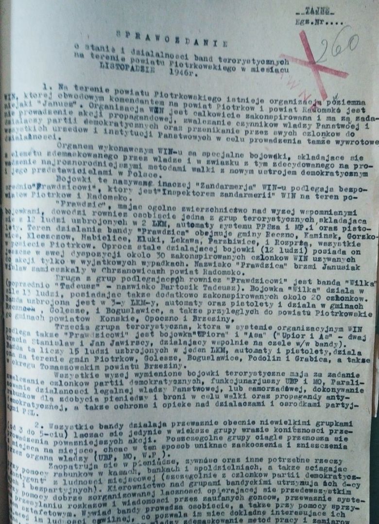 Sprawozdania kpt.W.Jaruzelskiego (późniejszego autora puczu wojskowego) z krwawych wypraw na żołnierzy AK, NSZ i WiN, 1946