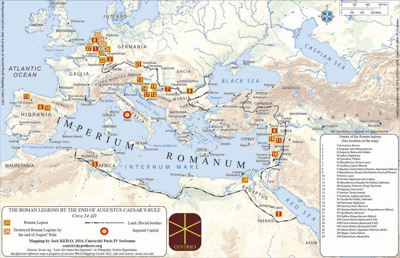 Rozmieszczenie legionów rzymskich pod koniec panowania Oktawiana Augusta, 14 rok n.e.