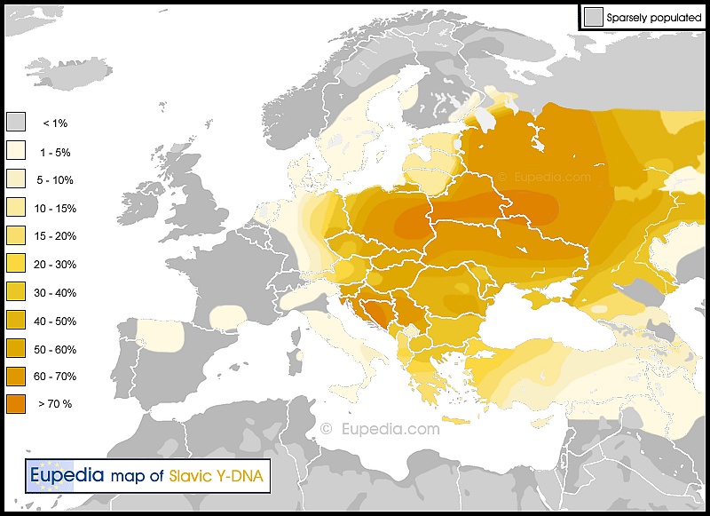 Przybliżone rozmieszczenie haplogrup Y-DNA Słowian w Europie