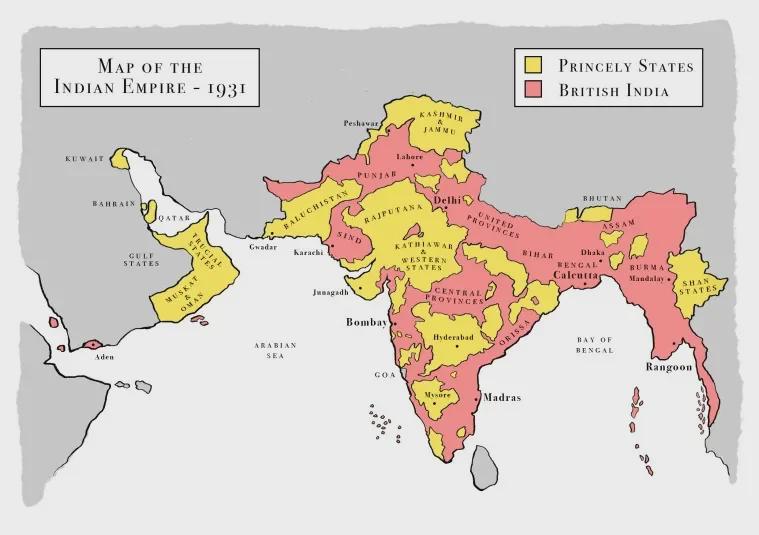 Mapa Brytyjskiego Imperium Indyjskiego w czasach, gdy Arabia i Eden były częścią Indii, 1931