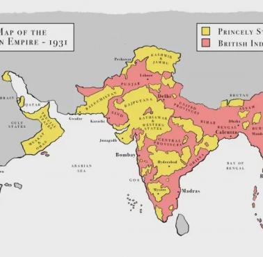 Mapa Brytyjskiego Imperium Indyjskiego w czasach, gdy Arabia i Eden były częścią Indii, 1931
