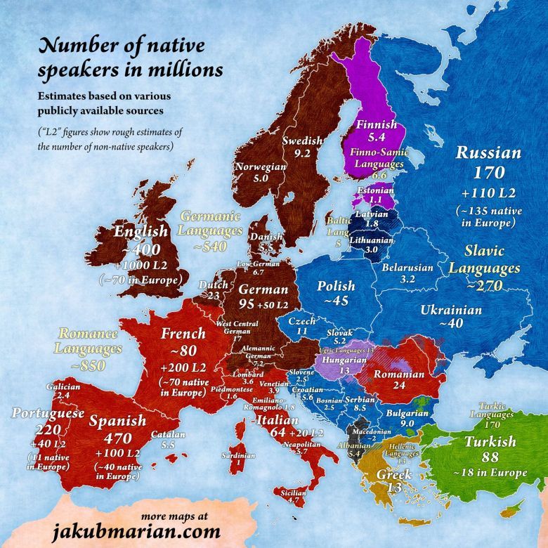 Liczba osób mówiących w danym języku (w ujęciu globalnym)