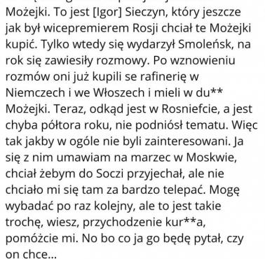 Jak mówią nie tylko w Rosji, Igor Sieczin to "najważniejszy generał Putina" (z podsłuchanej rozmowy R.Sikorski - J.Krawiec)