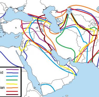 Imperium Sasanidów oraz zasięg Persji (Iran) w różnym okresie historycznym