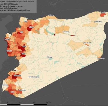 Mapa gęstości zaludnienia w Syryjskiej Republice Arabskiej