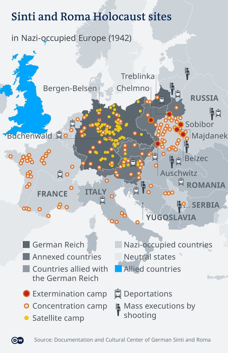Miejsca holokaustu Sinti i Romów w okupowanej (wraz z krajami kolaborującymi) przez Niemców Europie, 1942