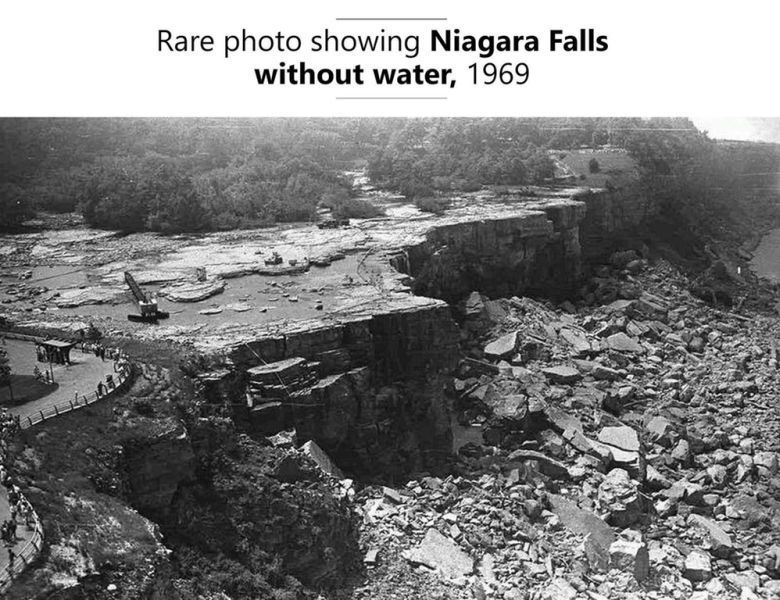Wodospad Niagara bez wody, 1969