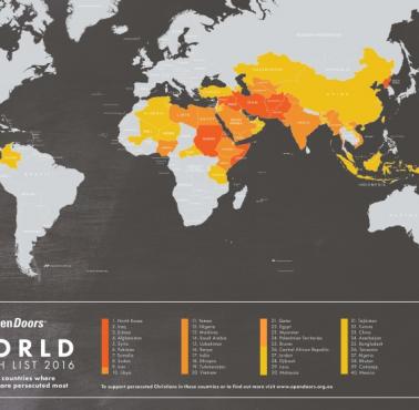 Światowy Indeks Prześladowań Chrześcijan wg fundacji Open Doors, 2016