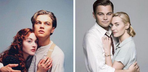 Leonardo Dicaprio i Kate Winslet, w trakcie realizacji filmu Titanic i teraz