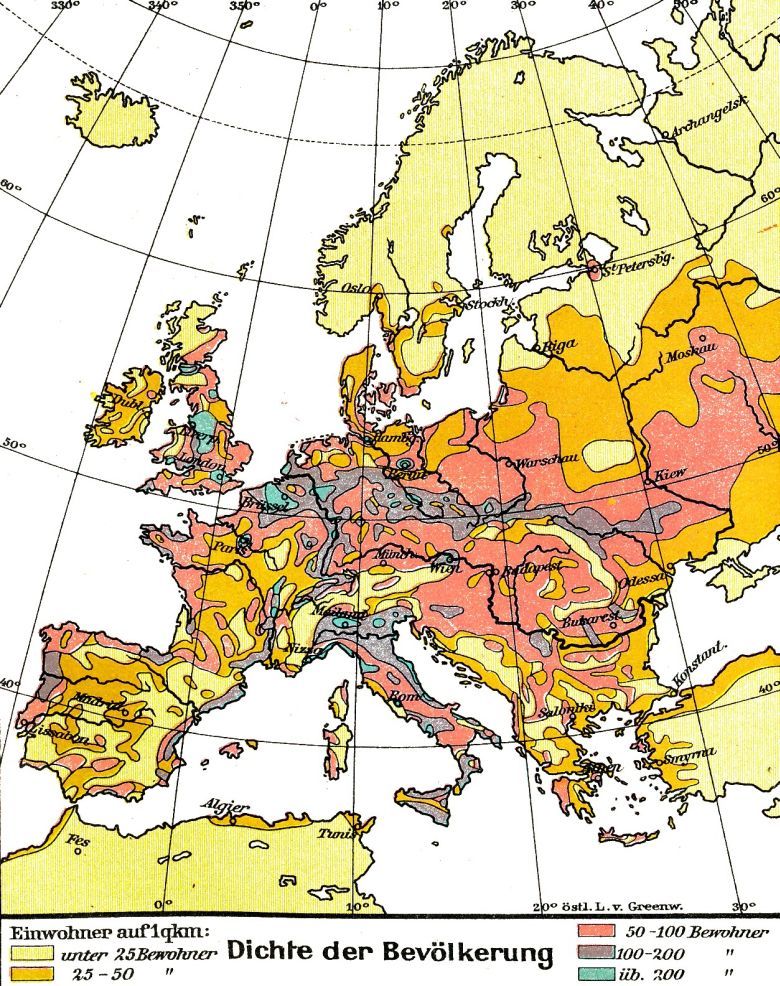 Gęstość zaludnienia Europy w 1930 roku