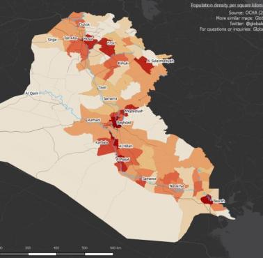 Gęstość zaludnienia Iraku, dane 2016
