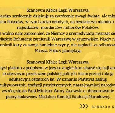 Małopolska Kurator Oświaty B.Nowak chce, aby kibice Legii otrzymali Medal Komisji Edukacji Narodowej