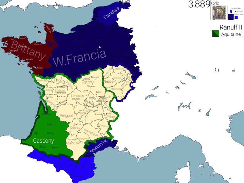Mapa Francji w 889 roku