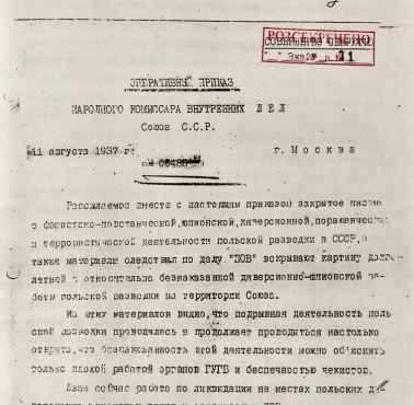 11 sierpnia 1937 roku Nikołaj Jeżow wydał rozkaz eksterminowania Polaków. Zamordowano od 100 do 200 tys.