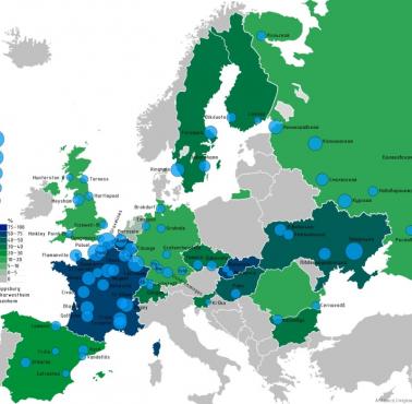 Elektrownie jądrowe w Europie (obecnie działające, zamknięte i planowane)