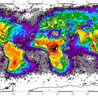 Mapa częstotliwości występowania błyskawic na świecie