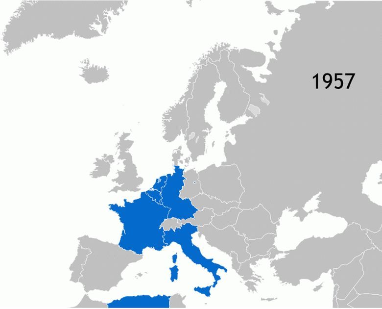 Powiększanie się Wspólnoty Europejskiej (1957-1993), od 1993 Unia Europejska (animacja)