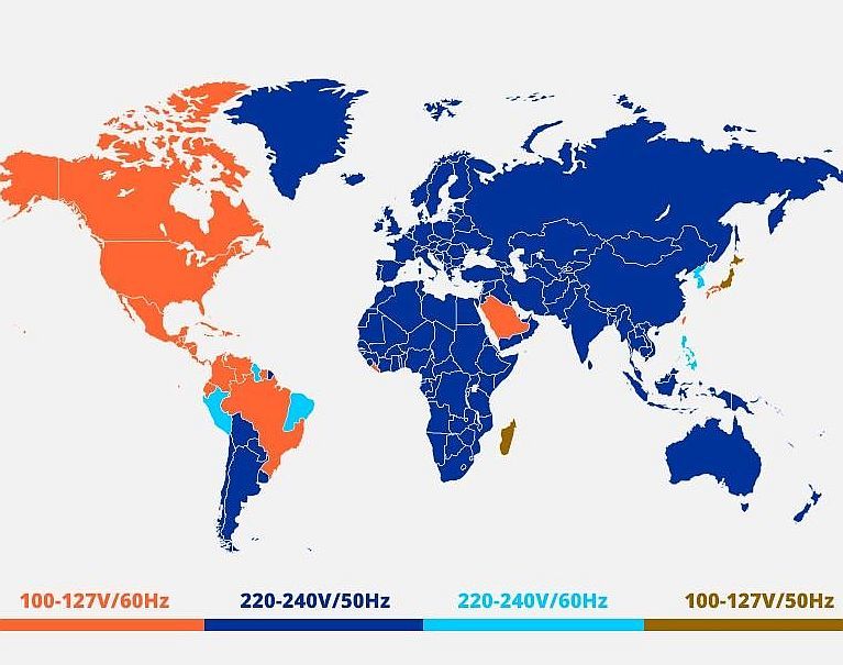Napięcie w gniazdkach w poszczególnych państwach świata