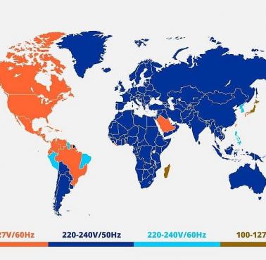 Napięcie w gniazdkach w poszczególnych państwach świata
