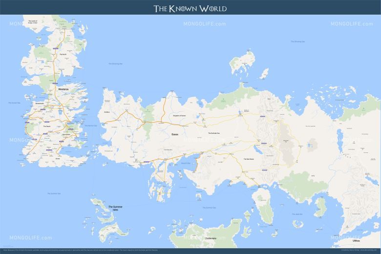 Mapa świata z serialu Gra o Tron w stylu Google Maps