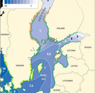 Mapa przedstawiająca procent zasolenia Morza Bałtyckiego