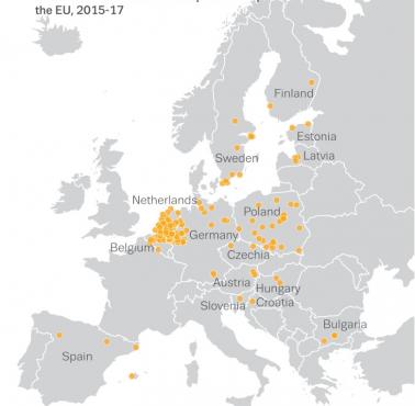 Miejsca związane z produkcją amfetaminy w Europie, 2015-17