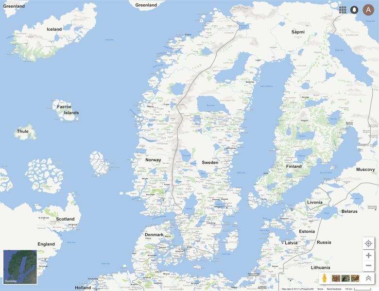 Carta Marina (Mapa Morska) z 1539 przeniesiona na mapy googla
