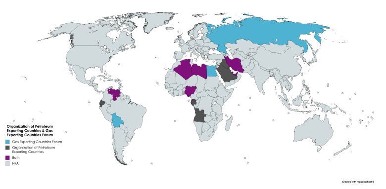 Członkowie OPEC (ang. Organization of the Petroleum Exporting Countries) i Gas Exporting Countries Forum (GECF)