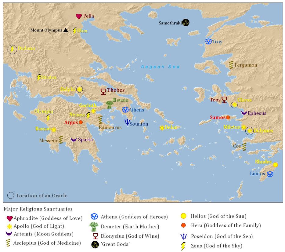 Główne sanktuaria religijne starożytnej Grecji