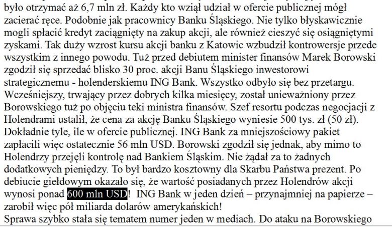 Holendrzy, którym Marek Borowski sprzedał Bank Śląski zarobili w ciągu 1 dnia ponad 0,5 mld USD! Nikogo za to nie rozliczono