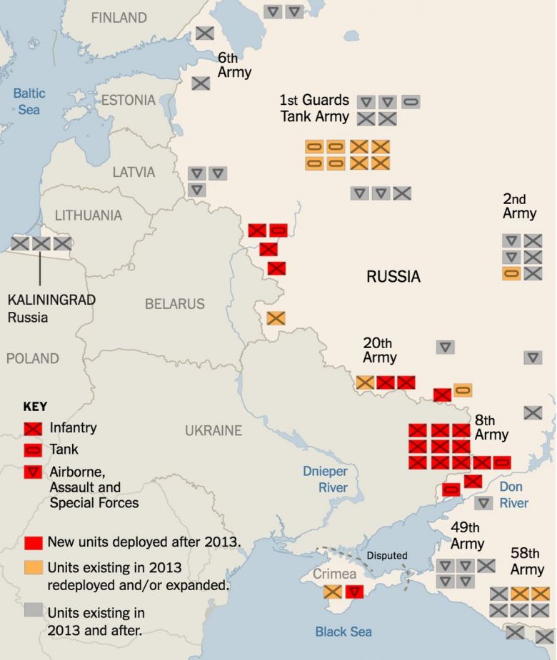 Rozmieszczenie oddziałów Rosji na zachodniej granicy 2013-2017