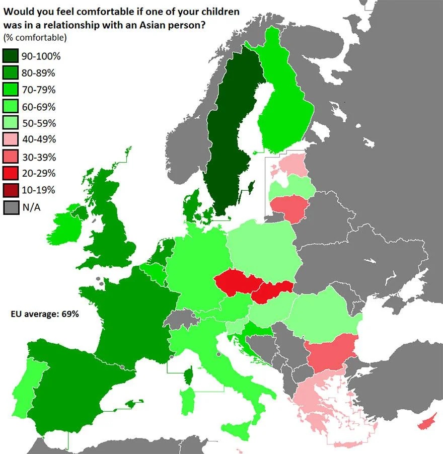 Czy czułbyś się komfortowo, gdyby Twoje dziecko było w związku z Azjatą/Azjatką, 2017